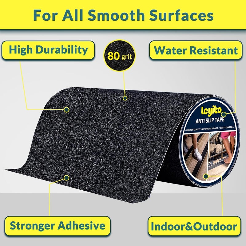 Leyibo Anti Slip Tape, 12 Inch x 16 Ft Grip Tape for Stairs Outdoor/Indoor, Waterproof Non Skid Roll for Stair Treads Non Slip, High Traction Friction Abrasive Adhesive Stair Steps - Black - Image 2